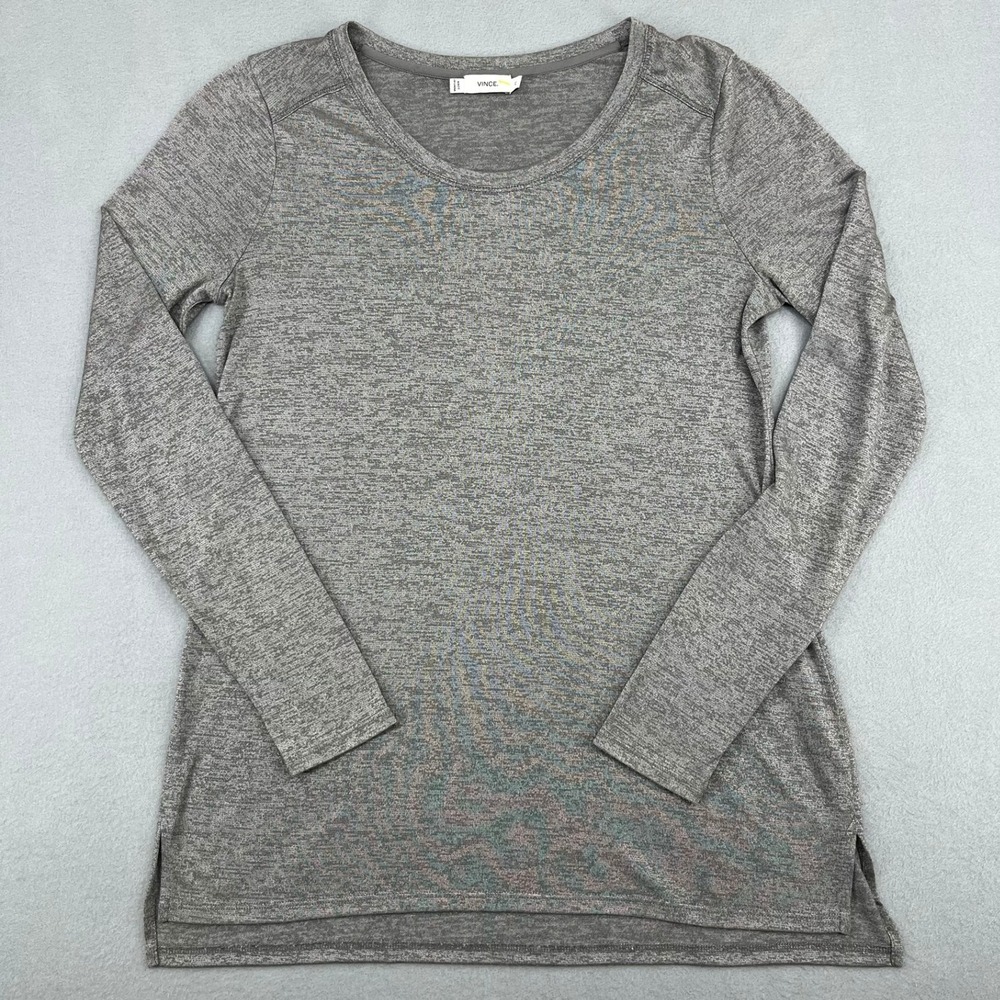 Vince Womens Heathered Grey Long Sleeve Crew Neck Side Slit Top‎ XS